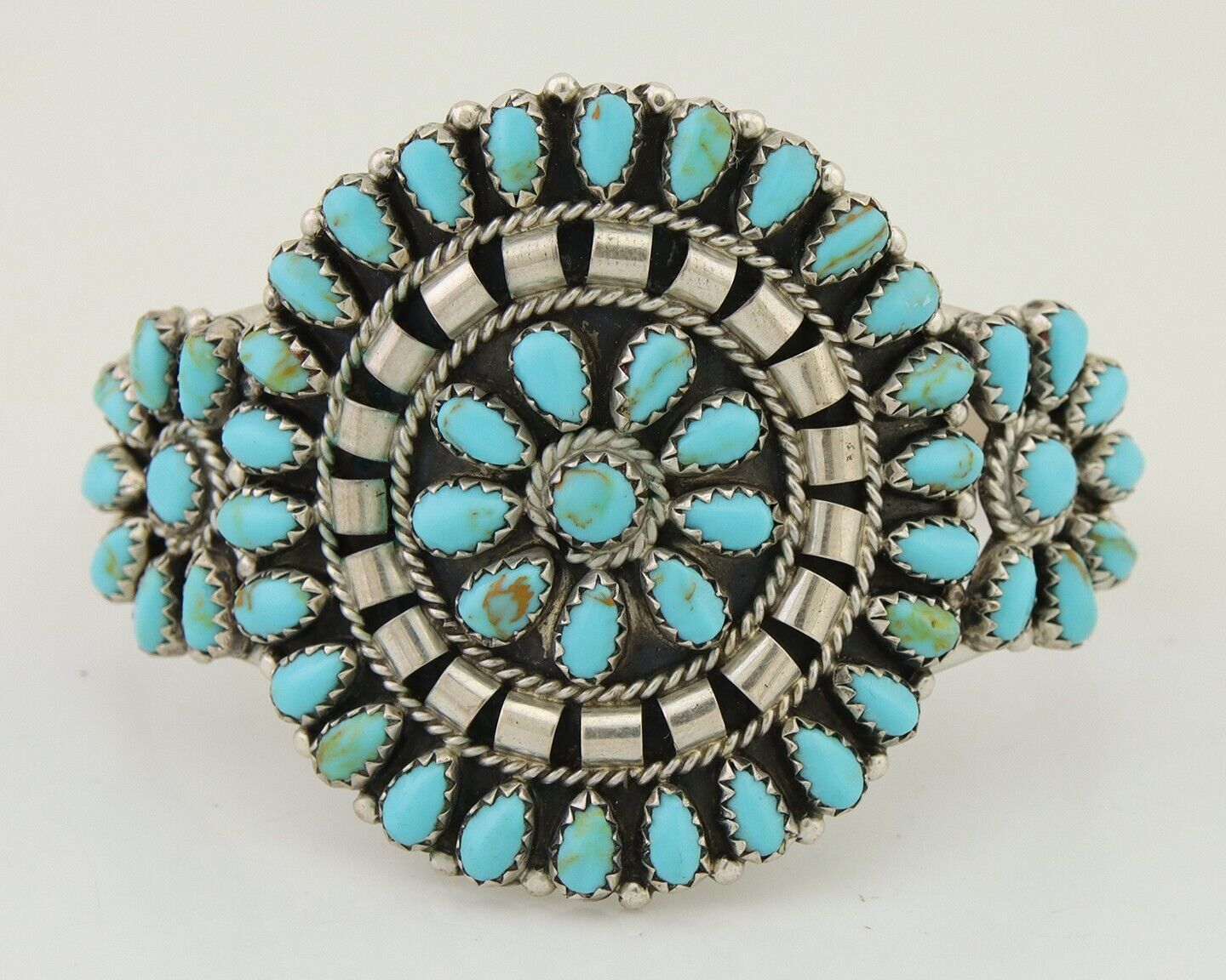 Navajo Bracelet 925 Silver Natural Blue Turquoise Signed Mathilda Benally C.80's