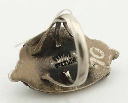 Navajo Ring 925 Silver Spiderweb Turquoise Native Artist Signed C.80's