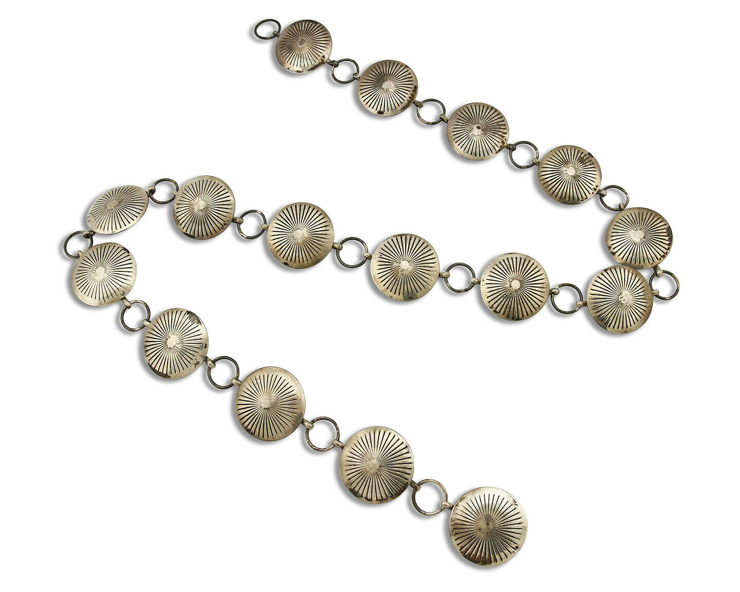 Navajo C.1980's Handmade .925 Silver Hand Stamped Concho Belt 36in Long