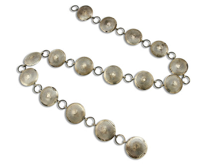 Navajo C.1980's Handmade .925 Silver Hand Stamped Concho Belt 36in Long