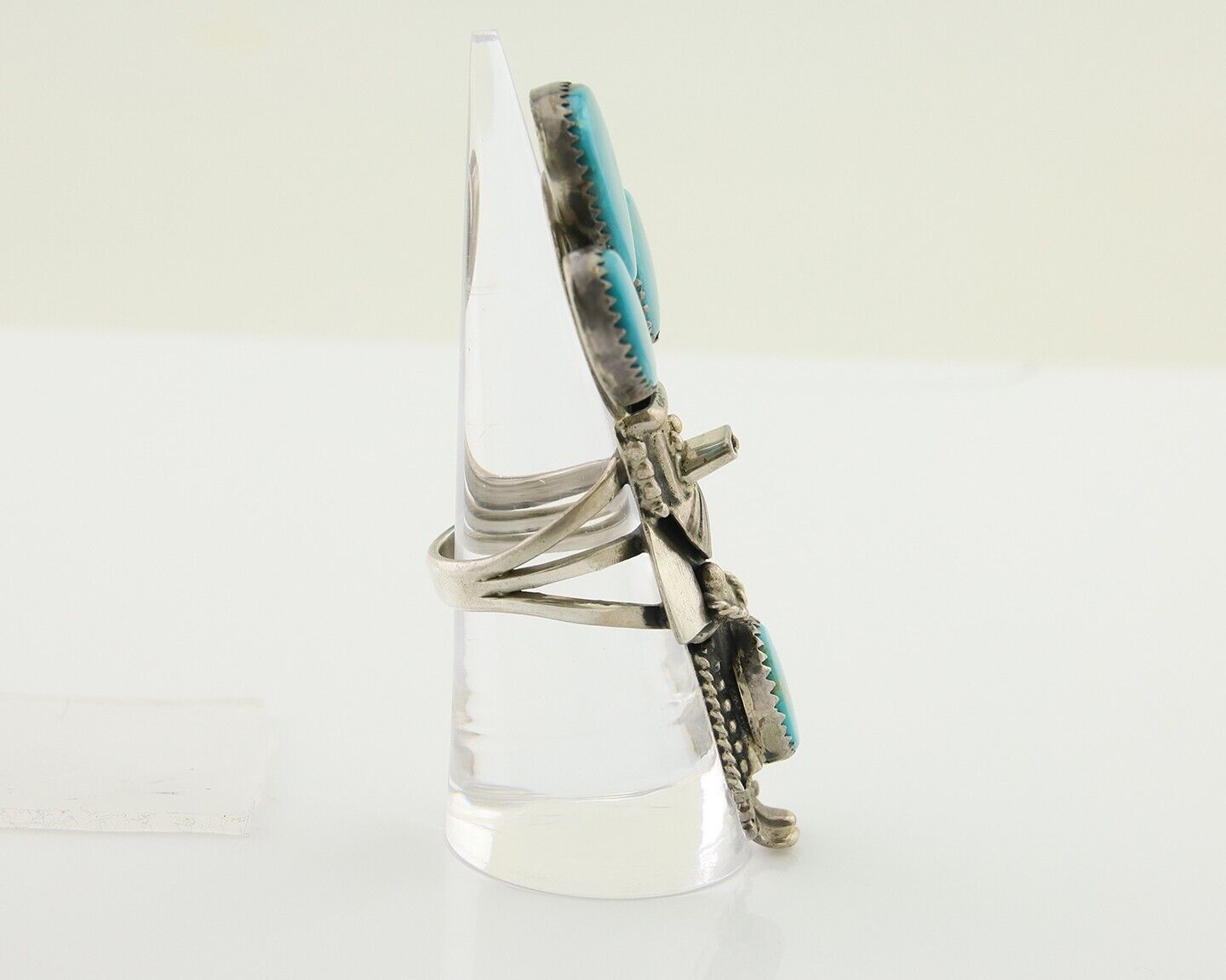 Navajo Kachina Ring 925 Silver Blue Gem Turquoise Signed Broken Arrow C.80's