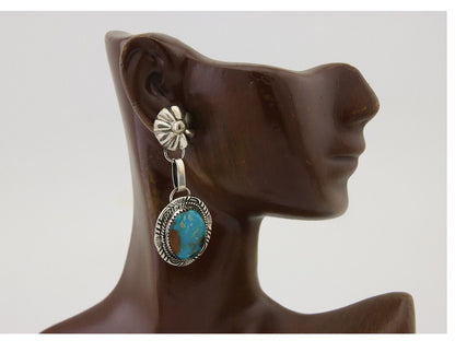 Navajo Dangle Earrings 925 Silver Natural Turquoise Artist Signed Mike Begay C80