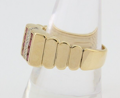 Men Natural Diamond & Ruby Ring 14k Solid Yellow Gold Size 9.75