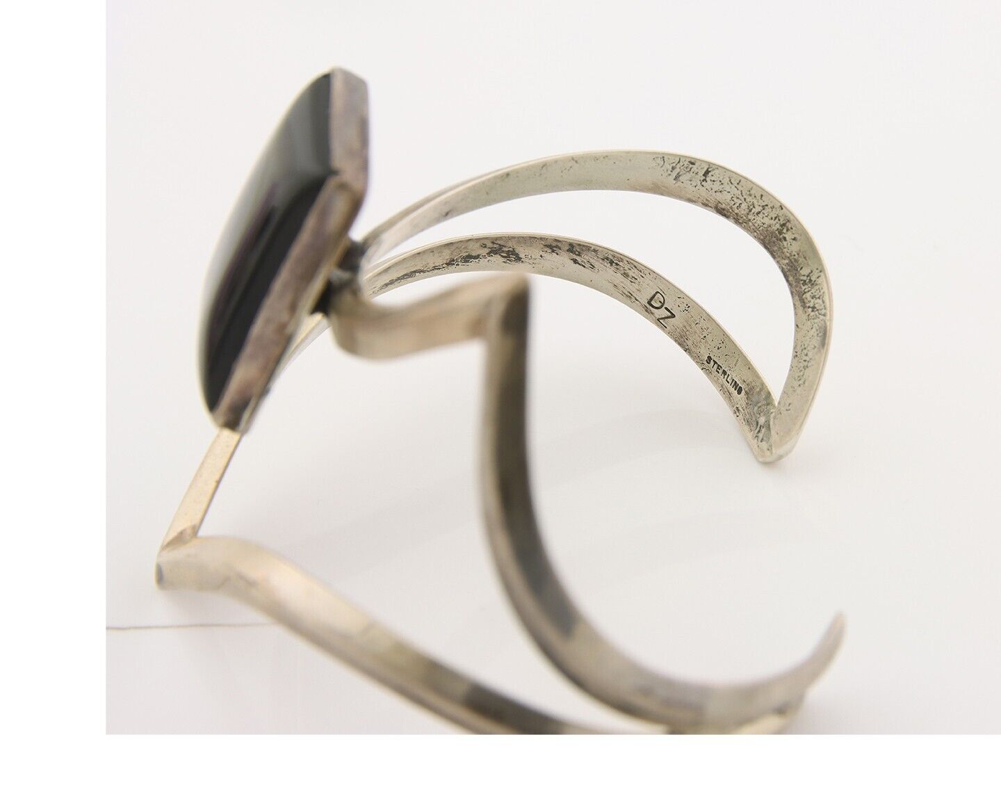 Navajo Bracelet 925 Silver Sand Cast Onyx Cuff Artist Signed D Zachary C.80's