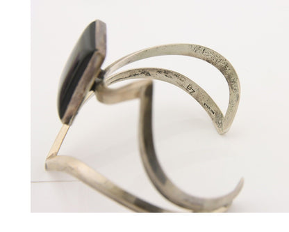 Navajo Bracelet 925 Silver Sand Cast Onyx Cuff Artist Signed D Zachary C.80's