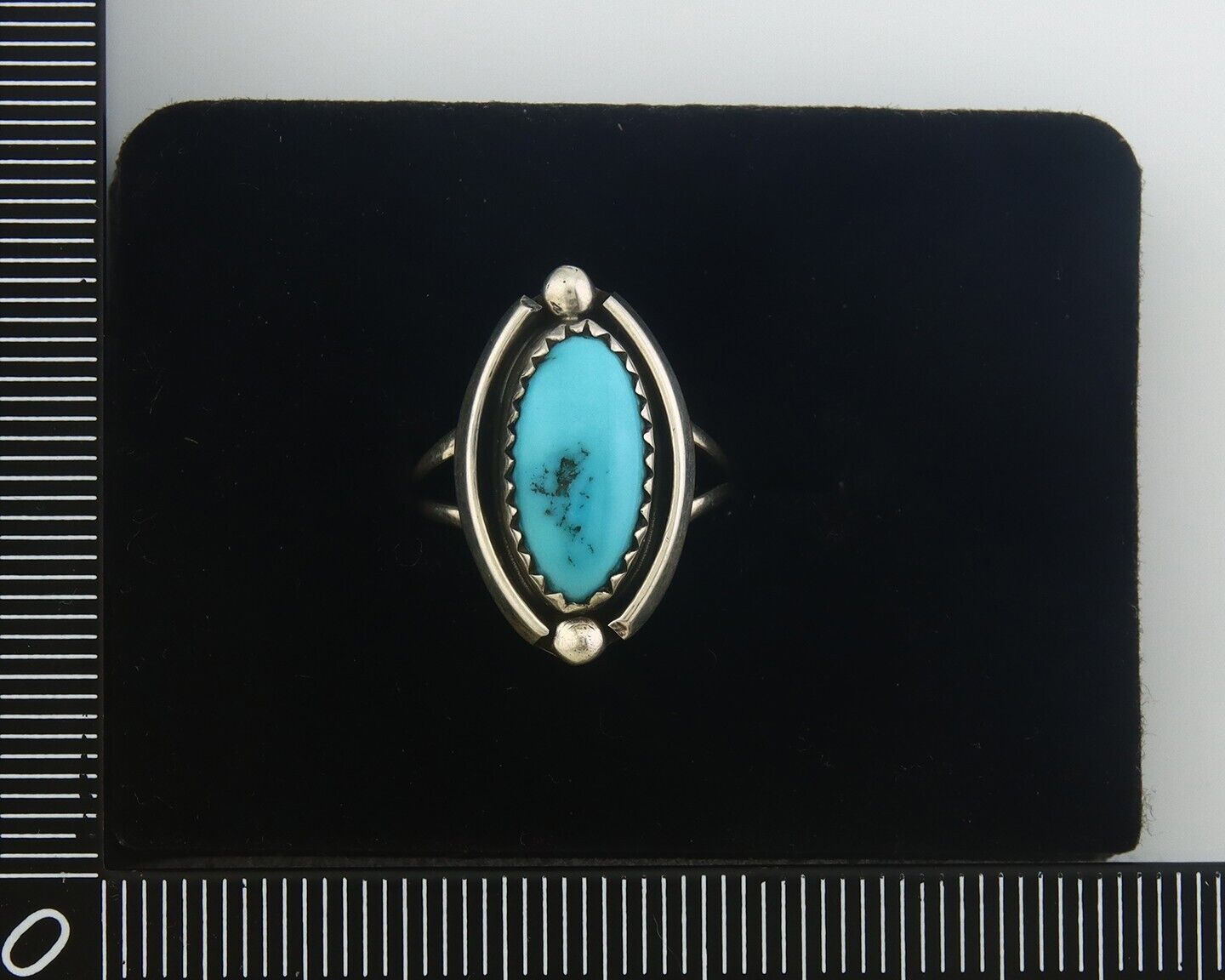 Navajo Ring 925 Sterling Natural Turquoise Native Artist C.80's Size 4.5