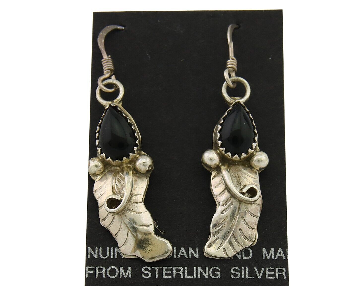 Navajo Earrings 925 Silver Handmade Natural Onyx Signed DB C.80's