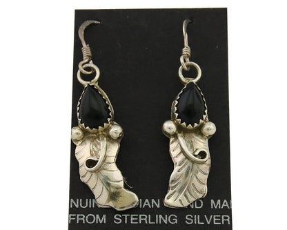 Navajo Earrings 925 Silver Handmade Natural Onyx Signed DB C.80's