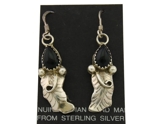 Navajo Earrings 925 Silver Handmade Natural Onyx Signed DB C.80's