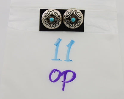 Navajo Shield Earrings 925 Silver Blue Turquoise Artist Signed SN C.80s
