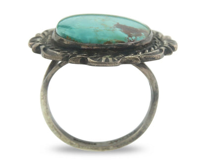 Navajo Ring 925 Sterling Turquoise Handmade Signed TALHAT C.80's Size 8.0