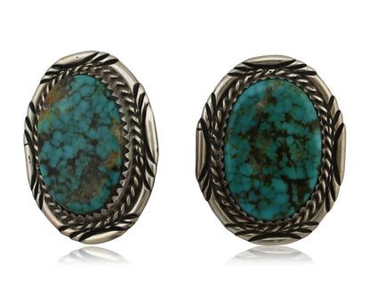 Navajo Hand Stamped Earrings 925 Silver Spiderweb Turquoise Signed M Begay C.80s