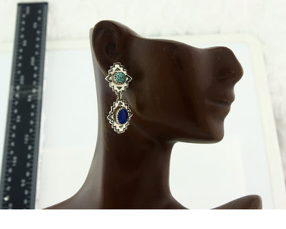 Navajo Earrings Sterling Silver Lapis & Truquoise Vintage Signed Mary Ellen