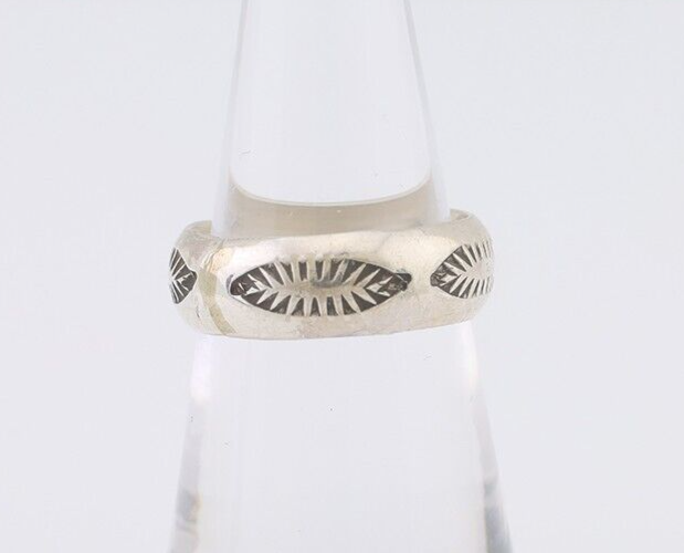 Navajo Hand Stamped Band 925 Silver 6.0 mm Signed Larry Chavez Size 6.0 C.80's