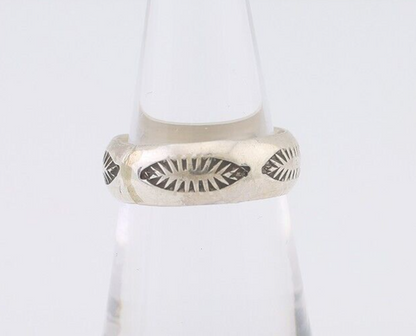 Navajo Hand Stamped Band 925 Silver 6.0 mm Signed Larry Chavez Size 6.0 C.80's
