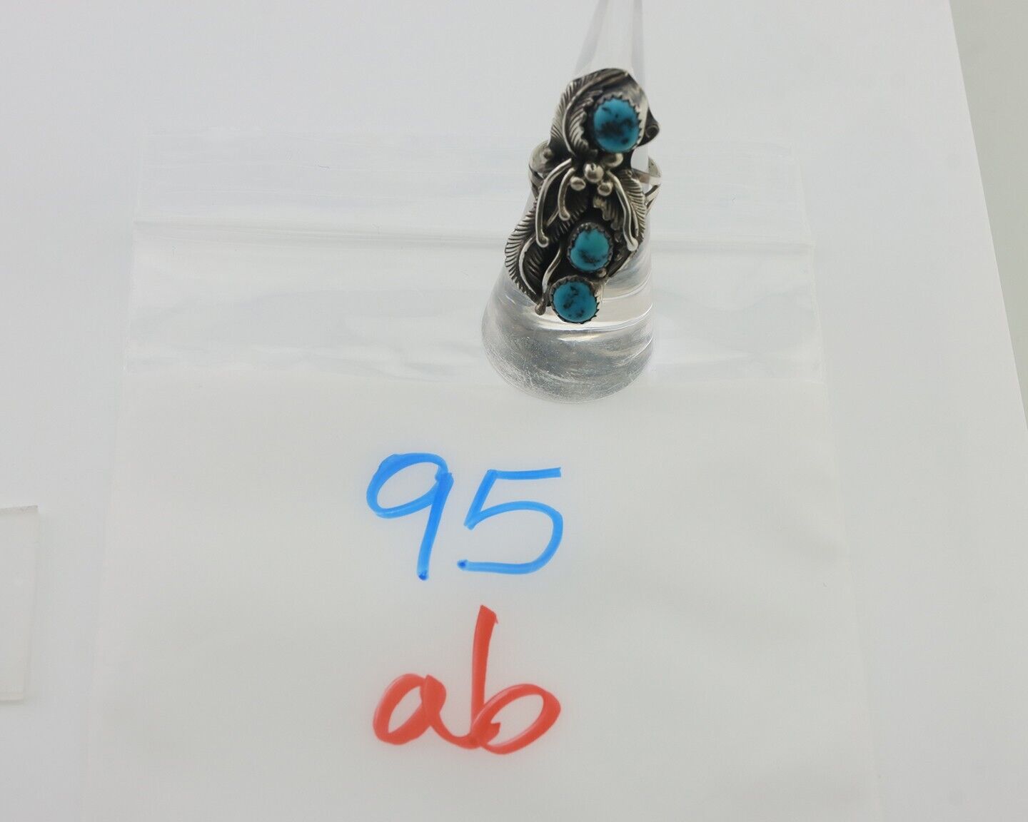 Navajo Ring 925 Silver Sleeping Beauty Turquoise Native American Artist C.80's
