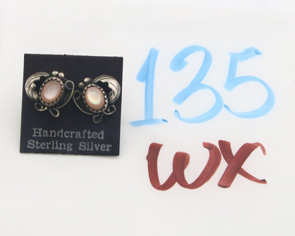 Navajo Earrings 925 Silver Handmade Natural Pink Mussel Native American Artist