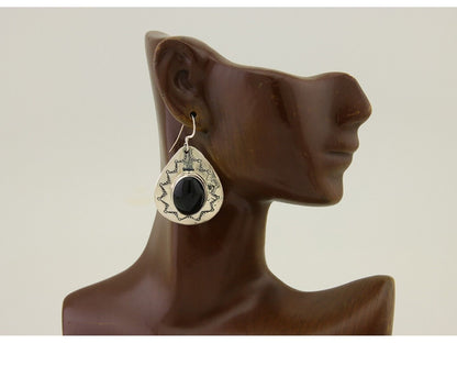 Navajo Handmade Earrings 925 Silver Onyx Artist Douglas Etsitty C.80's