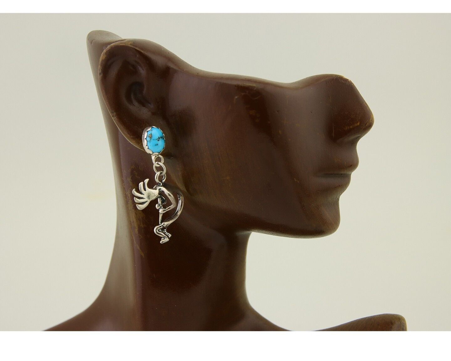Navajo Dangle Kokopelli Earrings 925 Silver Natural Turquoise Native Artist C80s