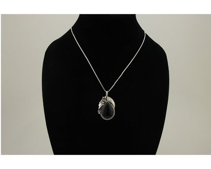 Navajo Necklace 925 Silver Natural Onyx Native Artist Signed Justin Morris C.80s