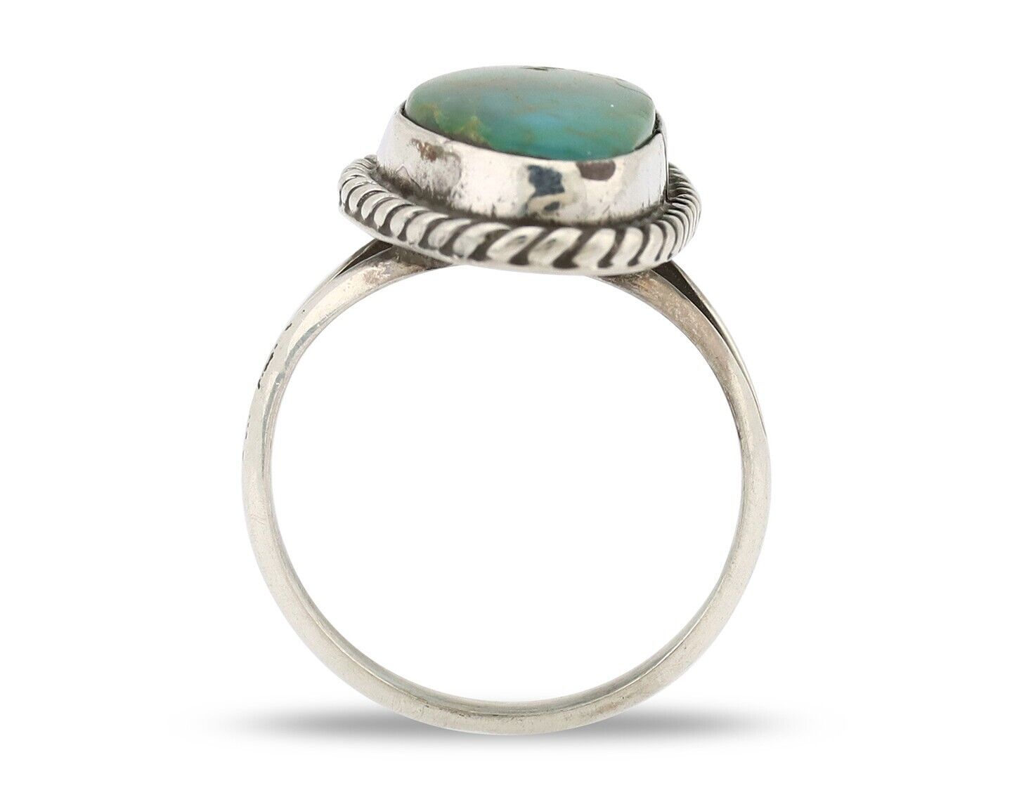 Navajo Ring 925 Silver Natural Turquoise Artist Signed Rabbit Stick C.80's