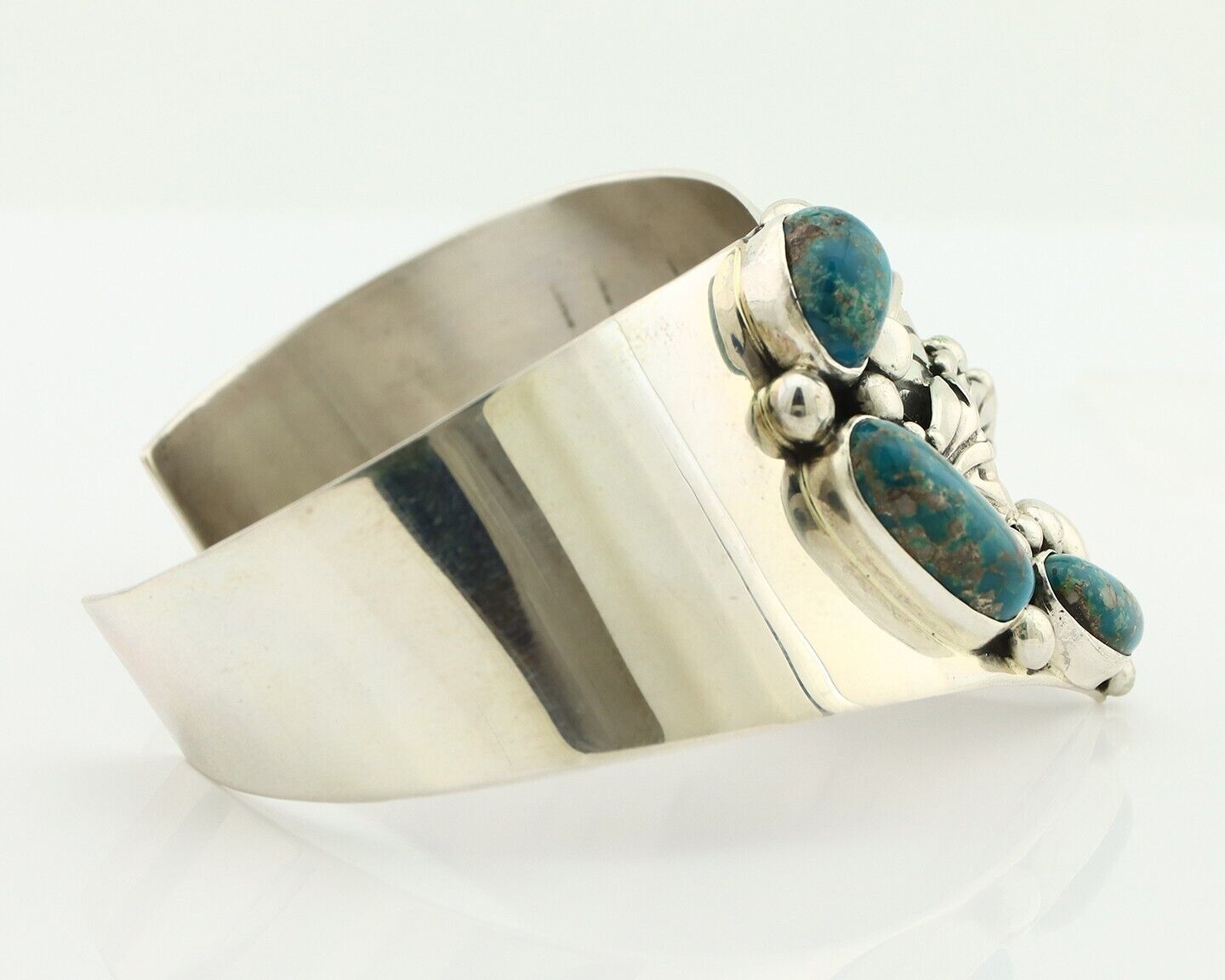 Navajo Bracelet 925 Silver Natural Blue Turquoise Signed David Zachary C.80's