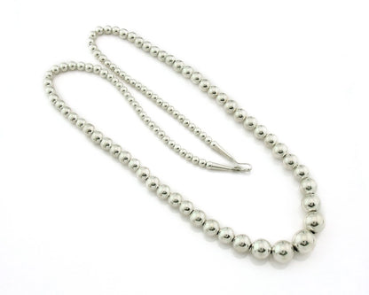 Navajo Bead Necklace 925 Sterling Silver Vintage Graduated 5mm-12mm 30in Long