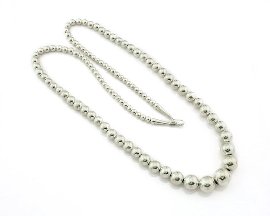 Navajo Bead Necklace 925 Sterling Silver Vintage Graduated 5mm-12mm 30in Long