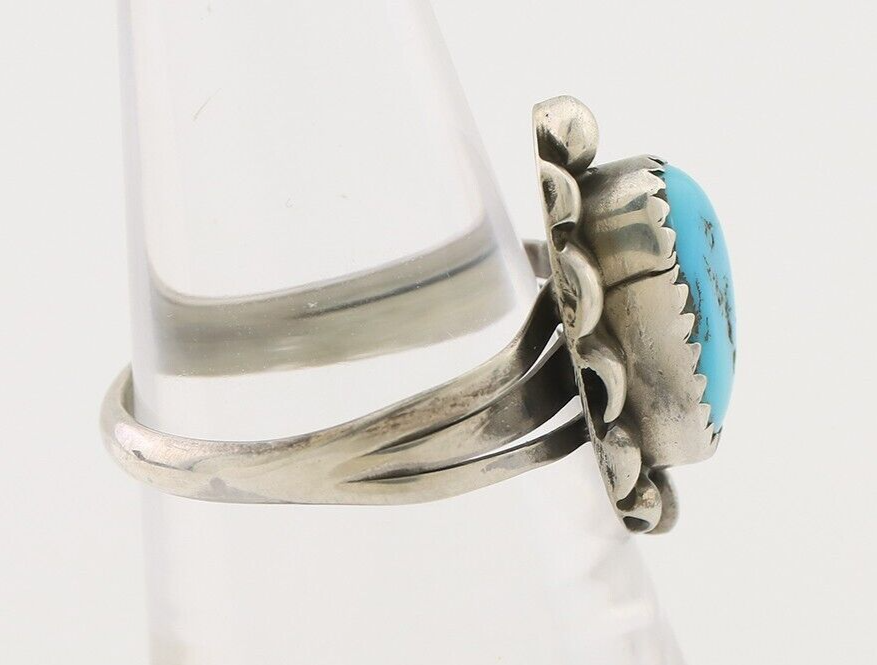 Navajo Ring 925 Silver Sleeping Beauty Turquoise Artist Signed SC C.80's