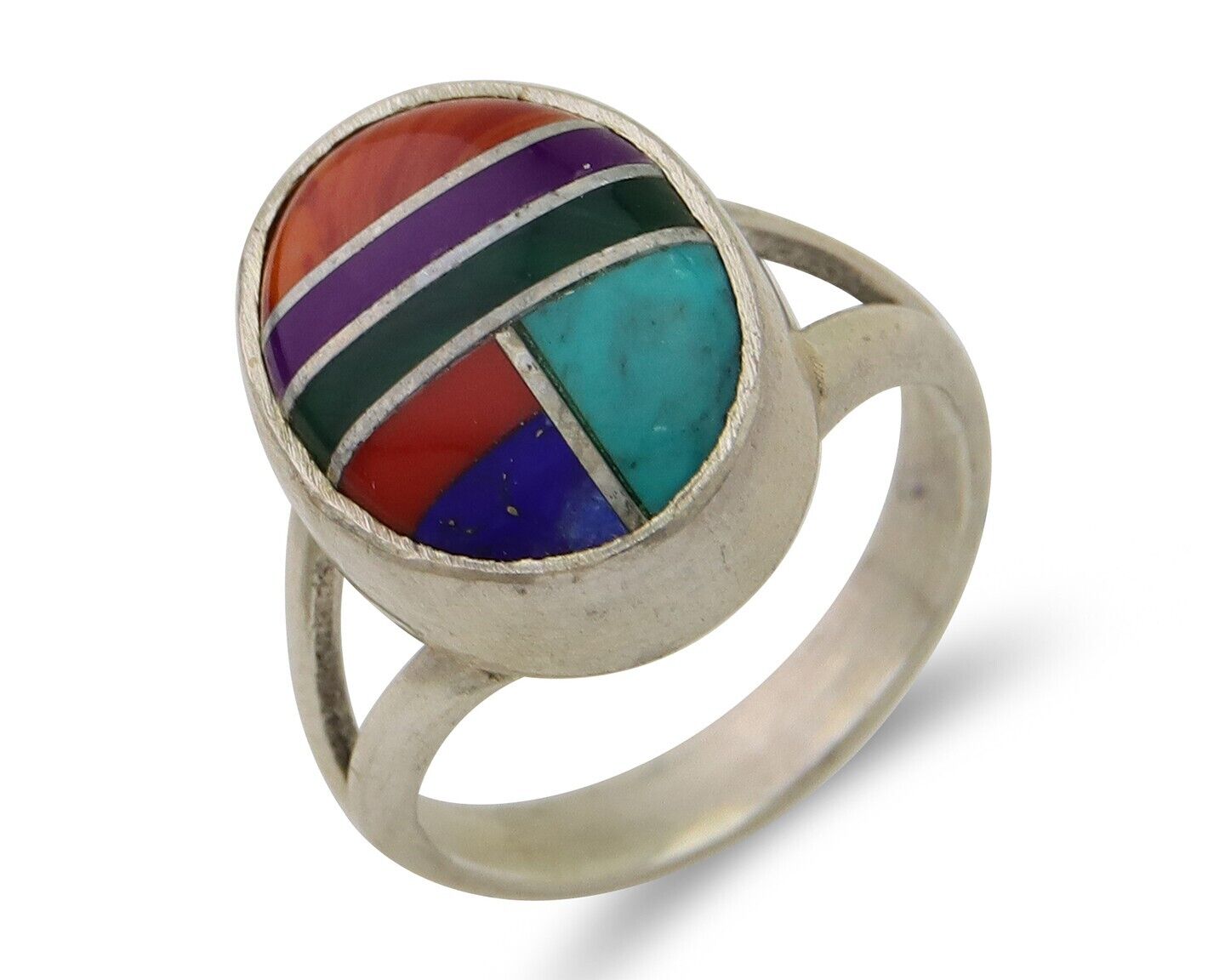 Navajo Ring 925 Sterling Silver Natural Gemstones Artist Signed Sunrise C.80's