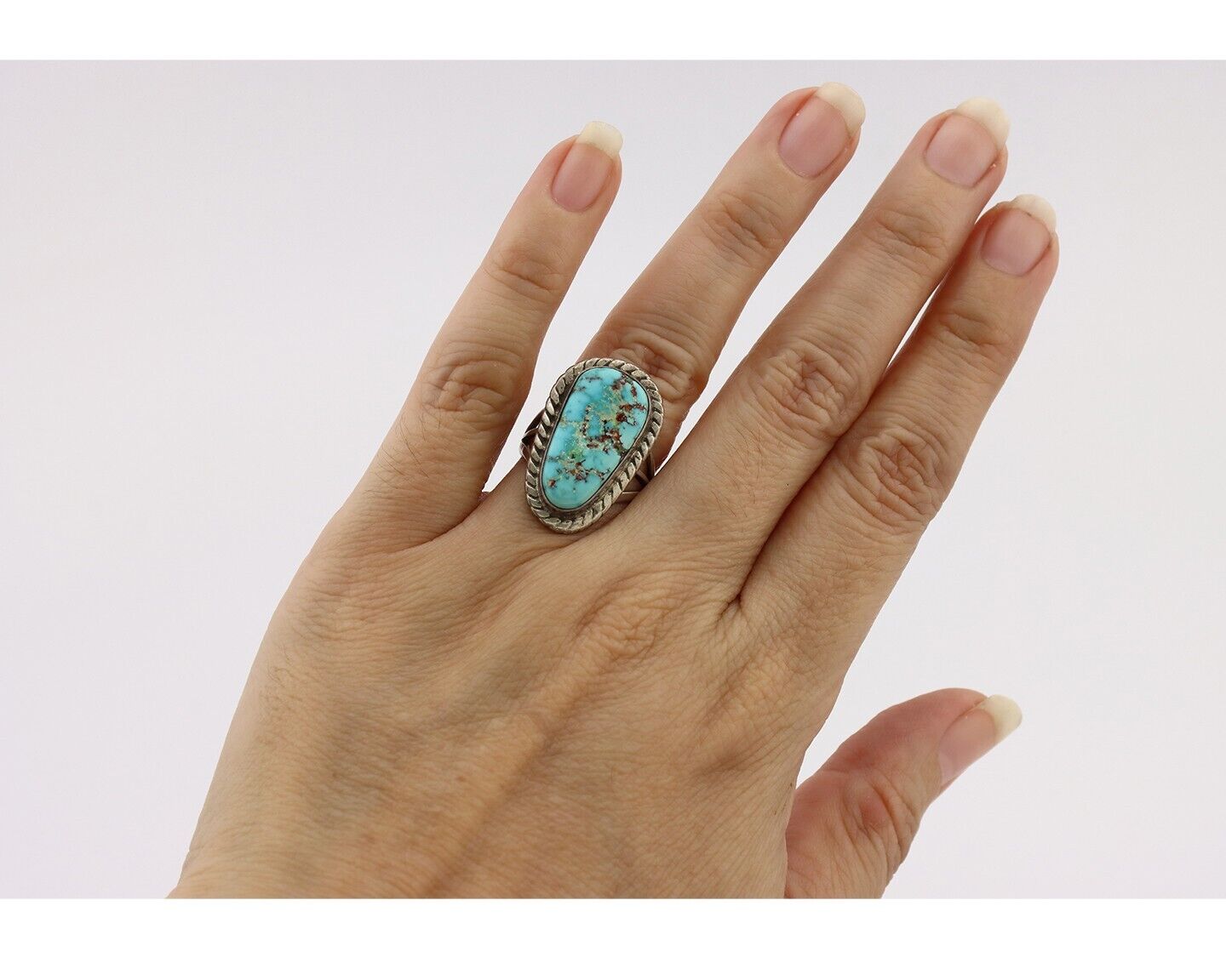 Navajo Ring .925 Silver Blue Turquoise Artist Signed Doug Zachary C.80's