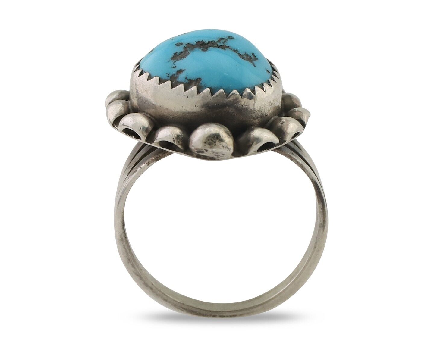 Navajo Ring 925 Silver Sleeping Beauty Turquoise Artist Signed SC C.80's