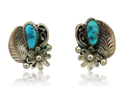Navajo Dangle Earrings 925 Silver Natural Turquoise Native American Artist C80s