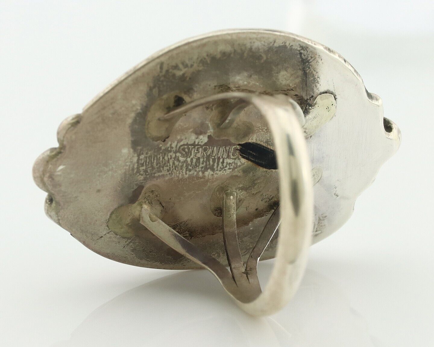 Navajo Ring 925 Silver Natural Spiderweb Turquoise Native American Artist C.80's
