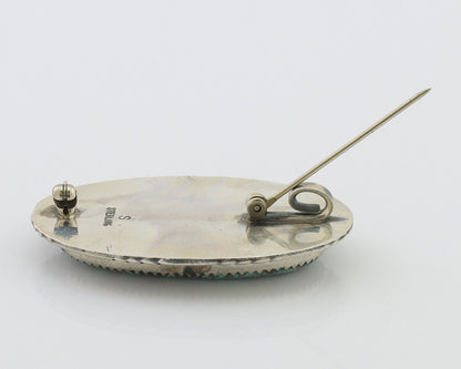 Navajo Pin Pendant 925 Silver Natural Spiderweb Turquoise Signed S C.80's