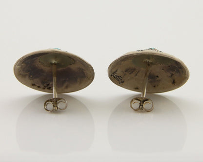Navajo Shield Earrings 925 Silver Blue Turquoise Artist Signed SN C.80s