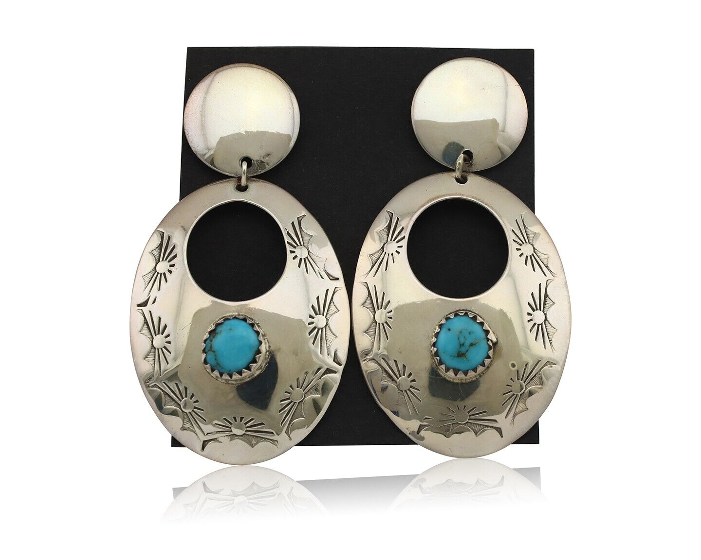 Navajo Dangle Handmade Earrings 925 Silver Blue Turquoise Native Artist C.80's