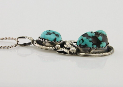 Navajo Necklace 925 Silver Natural Blue Turquoise Artist Signed Tom Willeto C80s