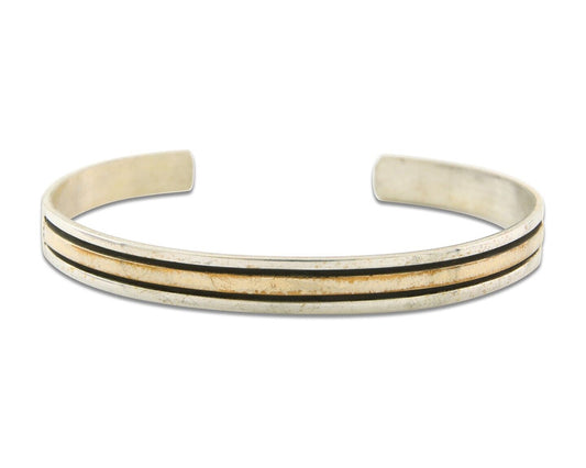 Navajo Bracelet 925 Silver & 12k Yellow Gold Plated Signed E C.80's