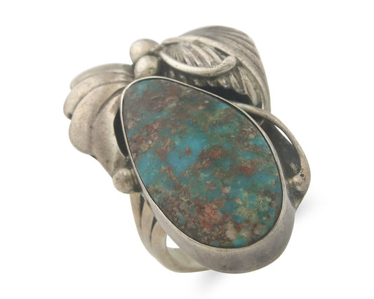 Vintage Navajo Ring 925 Sterling Authentic Turquoise Sign Justin Morris Sz 7.25