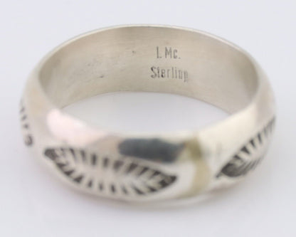 Navajo Hand Stamped Band 925 Silver 6.0 mm Signed Larry Chavez Size 6.0 C.80's