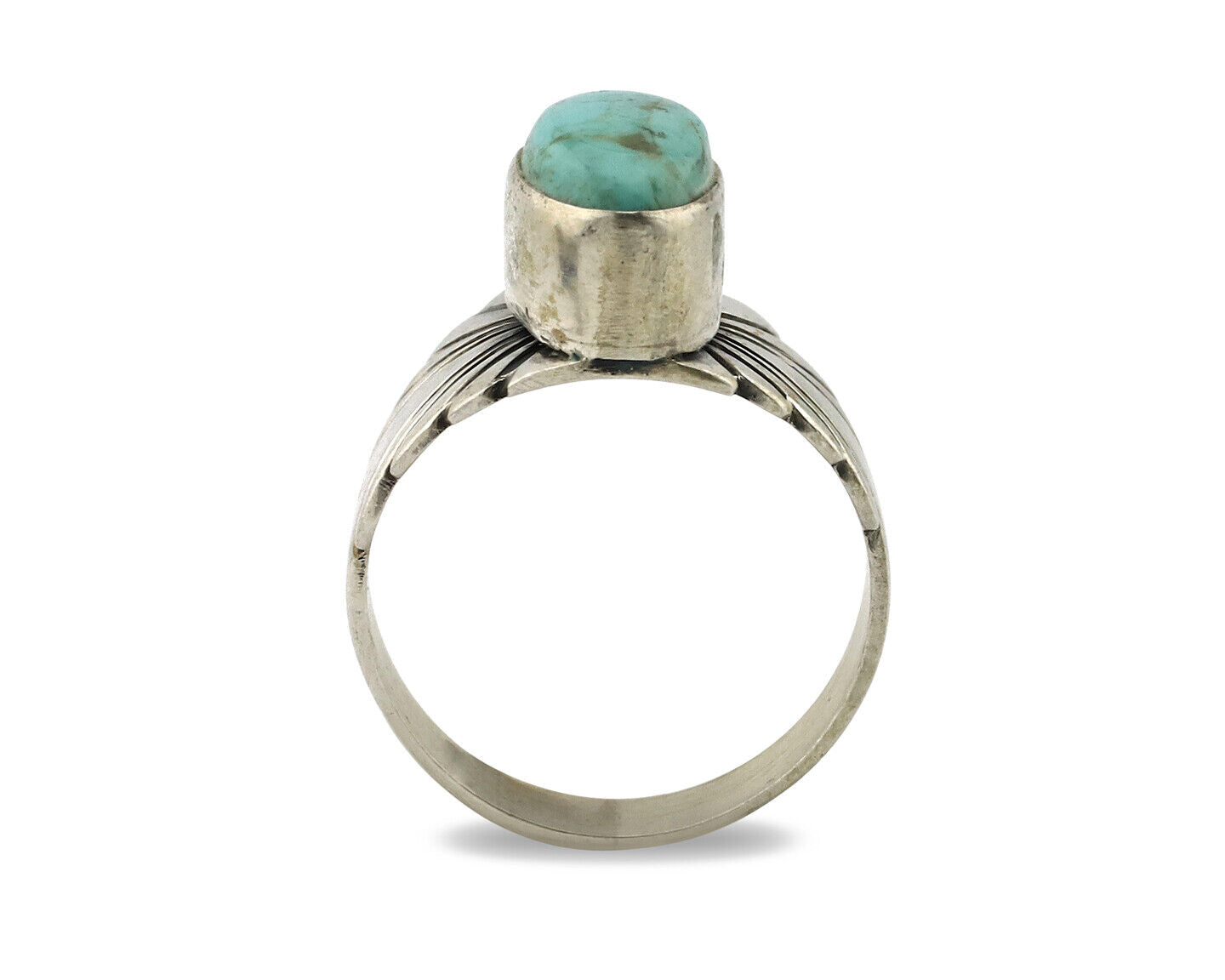 Navajo Ring .925 Silver Kingman Turquoise Artist Signed Apache C.80's