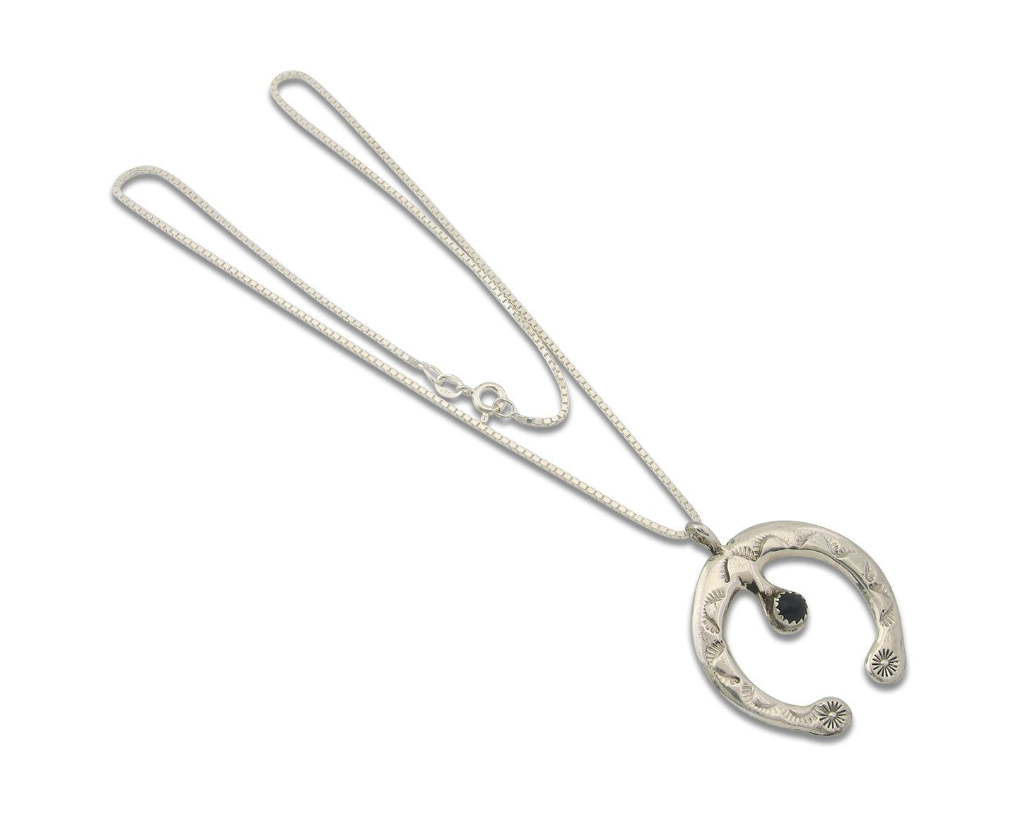 Navajo Sterling Silver Necklace Onyx Sand Cast Authentic Vintage Native American