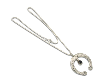 Navajo Sterling Silver Necklace Onyx Sand Cast Authentic Vintage Native American