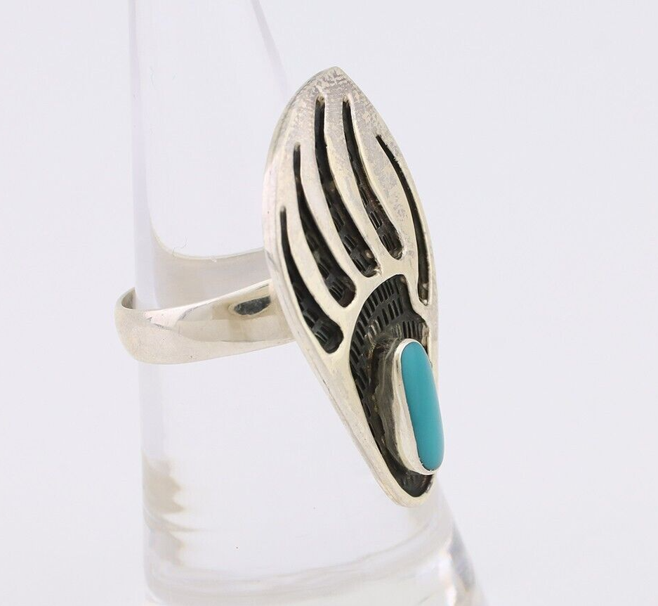 Navajo Badger Paw Ring 925 Silver Turquoise Native American Artist C.80's