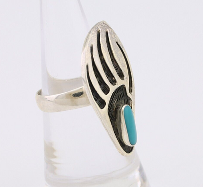 Navajo Badger Paw Ring 925 Silver Turquoise Native American Artist C.80's