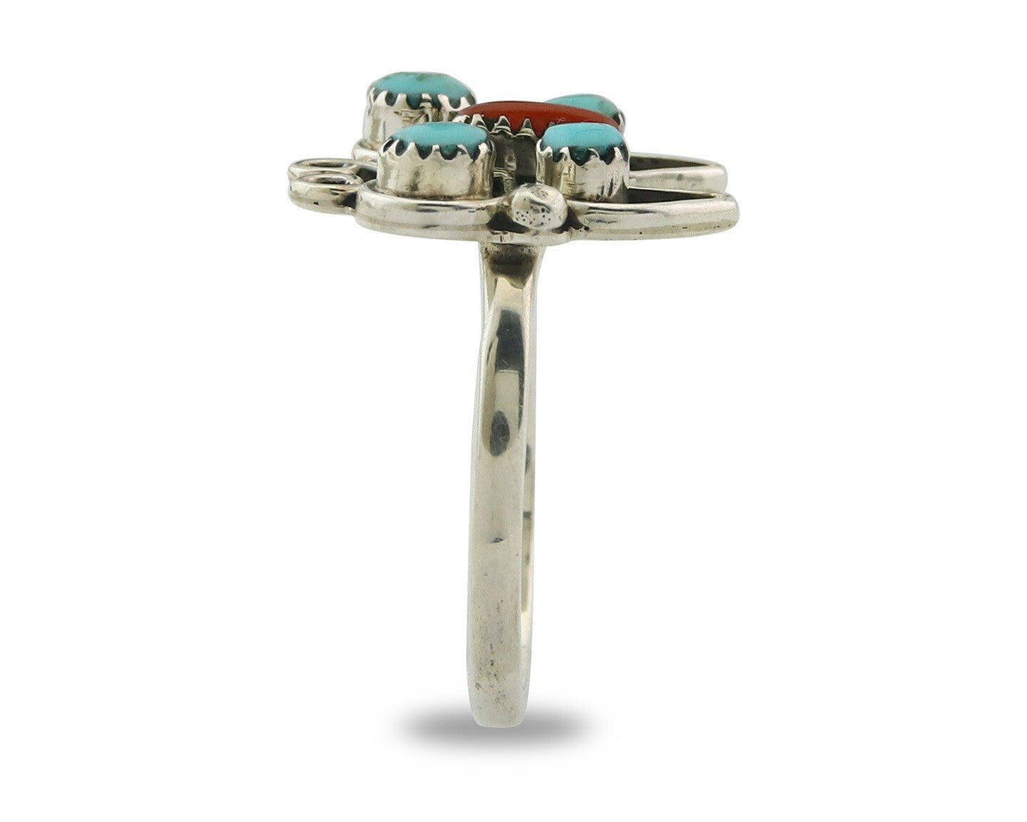 Navajo Butterfly Ring Sterling Silver Authentic Turquoise & Coral Size 6.25