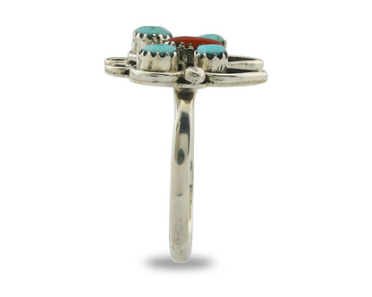 Navajo Butterfly Ring Sterling Silver Authentic Turquoise & Coral Size 6.25