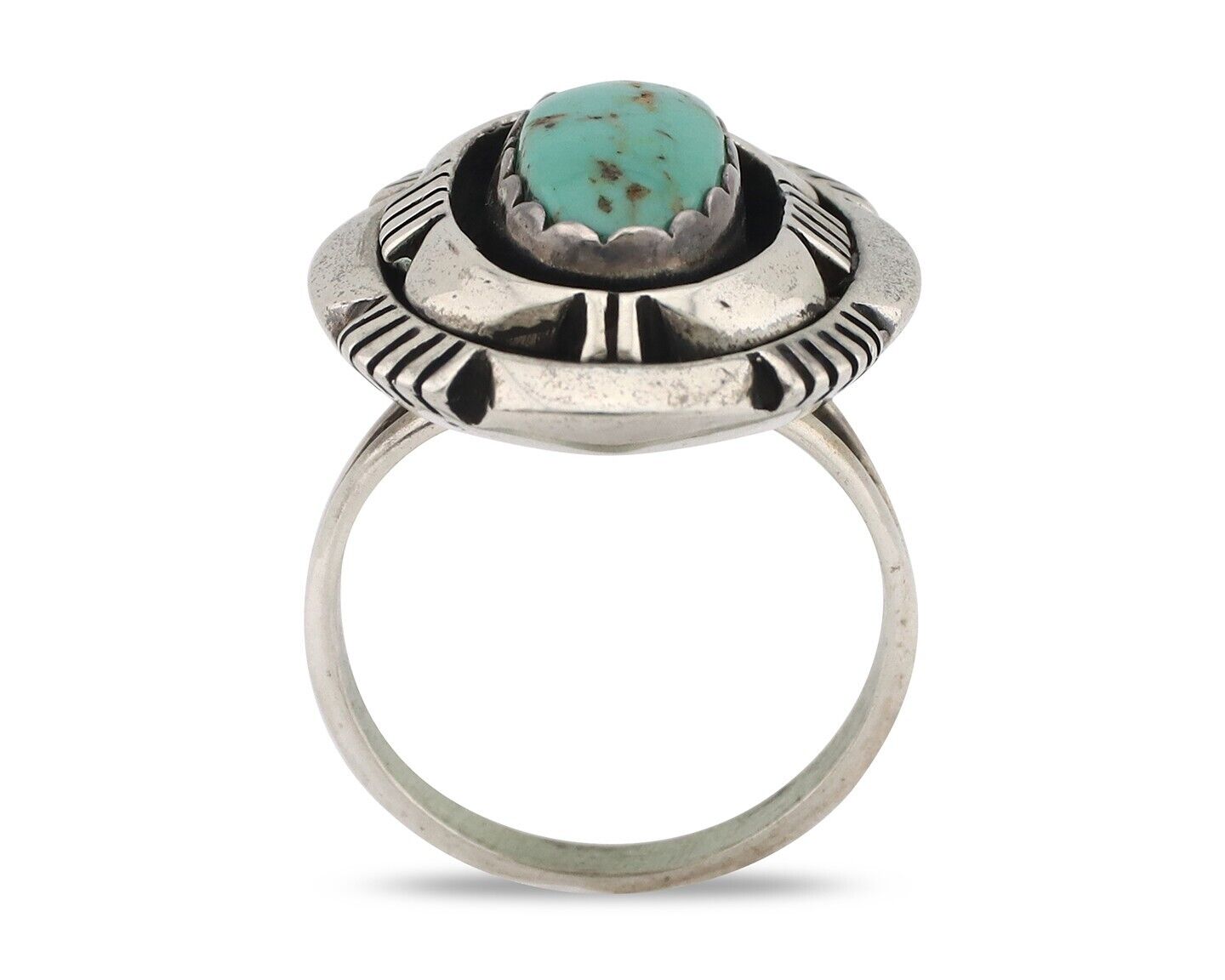 Navajo Ring 925 Silver Turquoise Artist Signed Leonard & Marian Nez C.80's