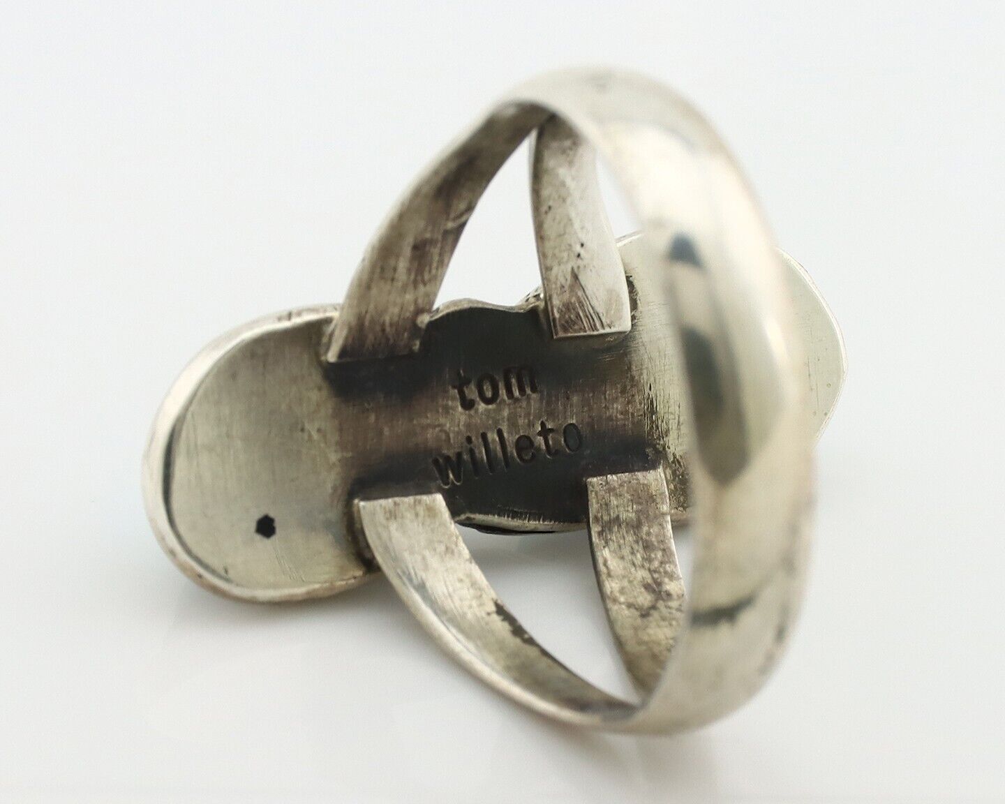 Navajo Ring 925 Silver Natural AAA Blue Turquoise Artist Signed Tom Willeto C80s